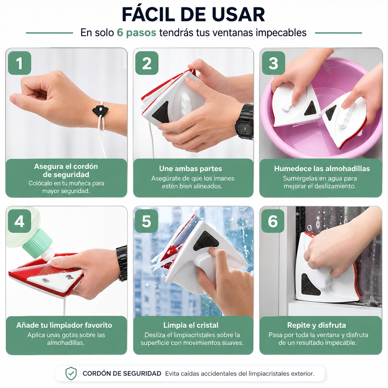 Limpia Cristales Magnético + 2 Recambios GRATIS