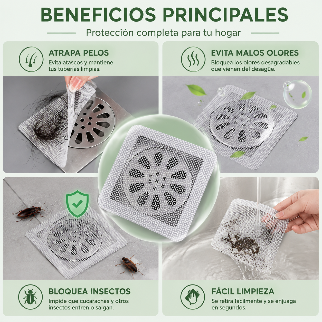 Atrapa pelos e insectos para el desagüe